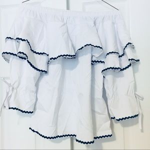 Off the shoulder black and white blouse